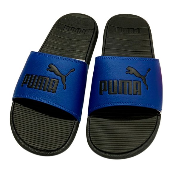 NWT PUMA AUTHENTIC COOL CAT MEN'S BLACK BLUE SLIP ON SLIDES SANDALS SIZE 7 - Picture 2 of 4